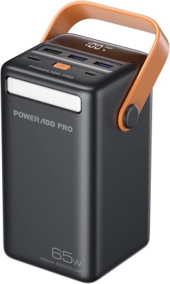 POWERΛDD PRO 50000mAh Power Bank 65W Fast Charging USB-C Portable Charger with LED Display & Flashlight, 4 Outputs Battery Pack Compatible with Laptop, iPhone 17, Samsung, iPad, Dell, Tablets & More