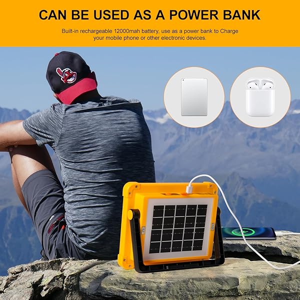 100W LED Solar Work Light Portable,10000LM 12000mAh Battery Work Light USB Rechargeable, 4 Light Modes, Camping lamp Portable Outdoor for Emergencies, Construction site, Camping, Garage - Image 5