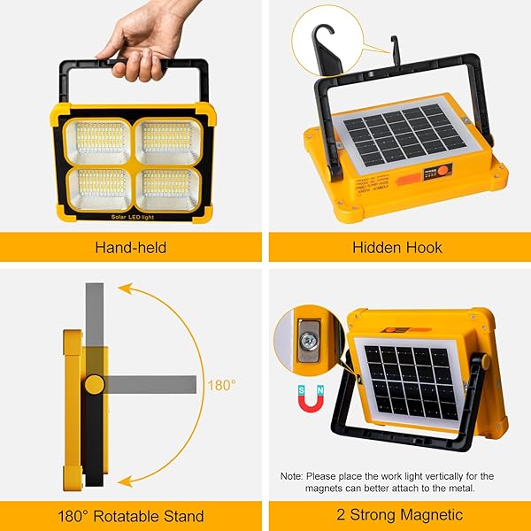 100W LED Solar Work Light Portable,10000LM 12000mAh Battery Work Light USB Rechargeable, 4 Light Modes, Camping lamp Portable Outdoor for Emergencies, Construction site, Camping, Garage - Image 6