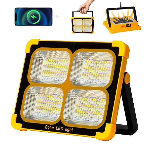 100W LED Solar Work Light Portable,10000LM 12000mAh Battery Work Light USB Rechargeable, 4 Light Modes, Camping lamp Portable Outdoor for Emergencies, Construction site, Camping, Garage