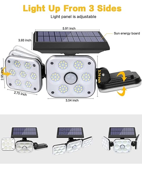 138 LED Solar Lights Outdoor, Motion Sensor Security Light with 270° Wide Angle, 3 Lighting Models, IP65 Waterproof Solar Powered Wall Light for Garage, Front Door, Yard, Wall, Garden (2 Pack) - Image 7