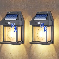 2 Pack Solar Wall Lights Outdoor Garden, Solar Vintage Wall Lanterns Motion Sensor, IP65 Waterproof Security Lights Outside PIR Motion for Front Porch Balcony Patio Garage Fence Yard