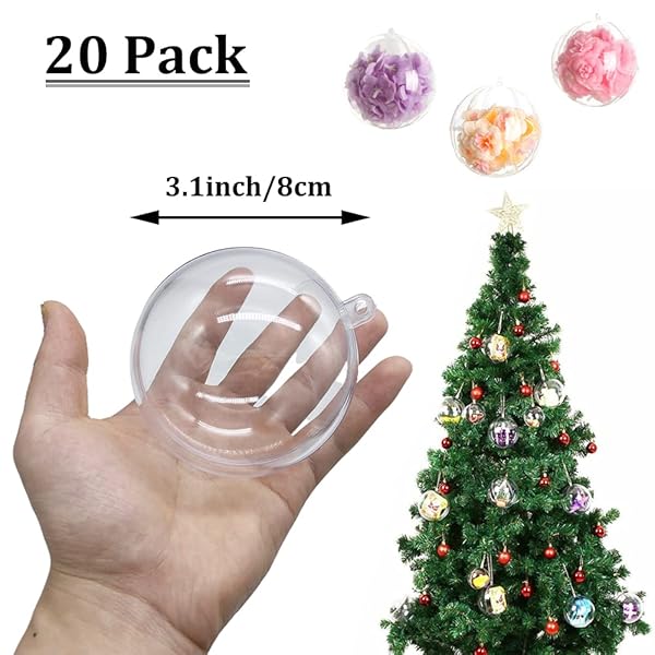 20 PCS Clear Fillable Ornaments Ball, Indoor Christmas Decorations, DIY Plastic Christmas Tree Decorations Balls, 3.15in/80mm Plastic Balls for Gifts, Wedding, Party, Home Decor - Image 3
