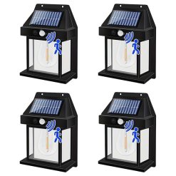 4 Pack Solar Wall Lights Outdoor Garden, Solar Vintage Wall Lanterns Motion Sensor, IP65 Security Lights Outside PIR Motion for Front Porch Balcony Patio Garage Fence Yard (Black, 4 Pack)