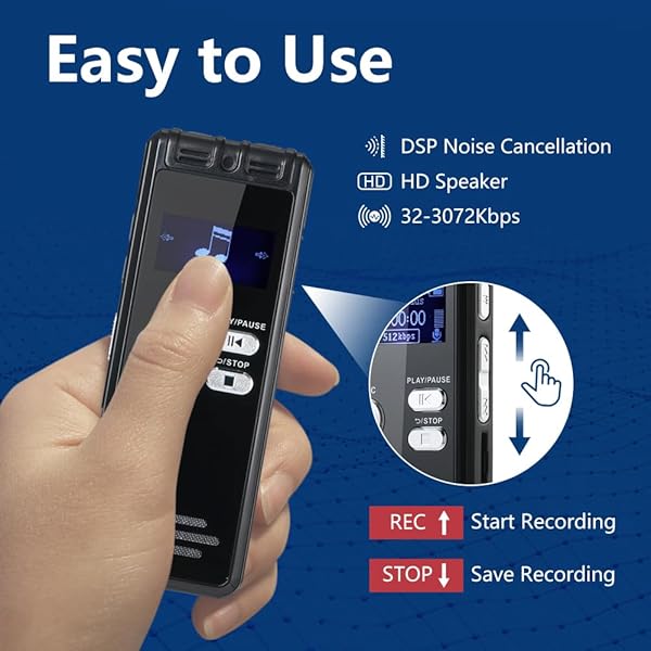 64GB Digital Voice Activated Recorder with Playback - 3072Kbps HD Audio Recorder - Recording Device Tape Recorder with 20H Continuous Recording, A-B Repeat - Recorder for Lectures, Classes, Meetings - Image 5