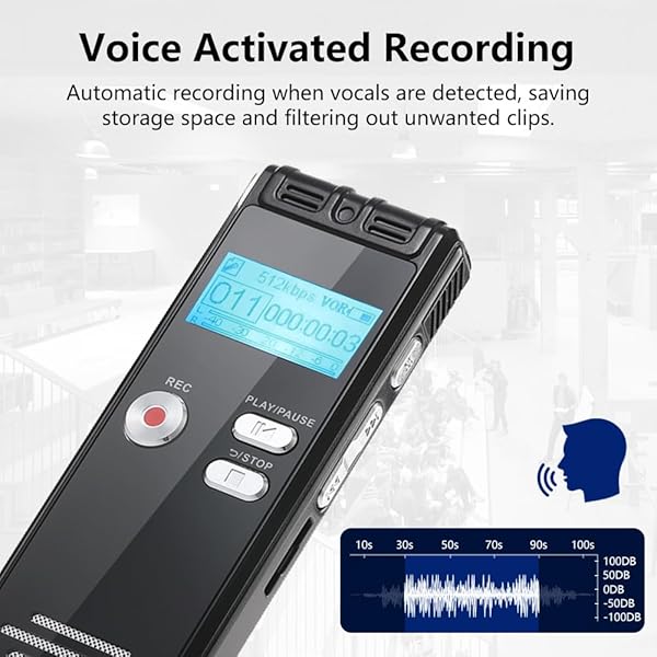 64GB Digital Voice Activated Recorder with Playback - 3072Kbps HD Audio Recorder - Recording Device Tape Recorder with 20H Continuous Recording, A-B Repeat - Recorder for Lectures, Classes, Meetings - Image 7