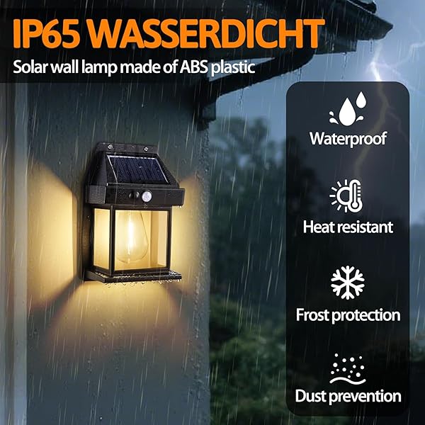 Blakapoo 2 Pack Solar Wall Lights Outdoor, Garden Wall Lights Solar Powered Waterproof, with Motion Sensor, Ip65 Solar Security Lights, for Gardens、Fence、Porch、Garage、Patio、Yard, Warm White - Image 5