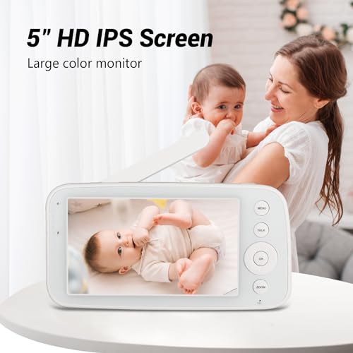 Baby Monitor 5 inch LCD Screen, Pan 360°& Tilt 90° Without WiFi, Two-Way Audio, Infrared Night Vision, 1080P Camera and Lullabies - Image 3