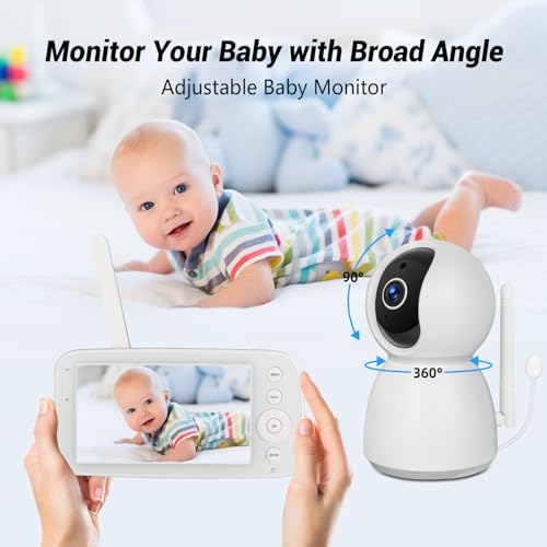 Baby Monitor 5 inch LCD Screen, Pan 360°& Tilt 90° Without WiFi, Two-Way Audio, Infrared Night Vision, 1080P Camera and Lullabies - Image 4