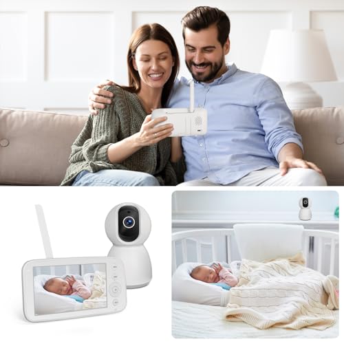 Baby Monitor 5 inch LCD Screen, Pan 360°& Tilt 90° Without WiFi, Two-Way Audio, Infrared Night Vision, 1080P Camera and Lullabies - Image 7