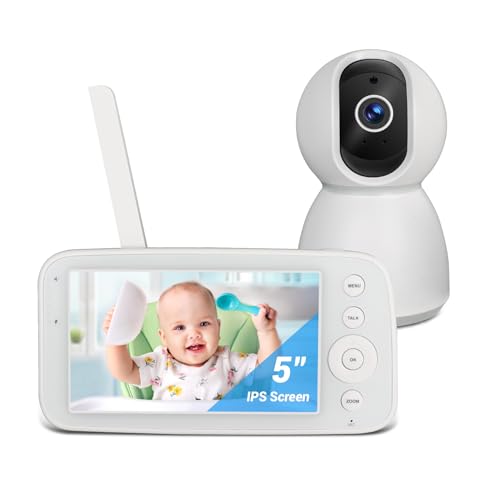 Baby Monitor 5 inch LCD Screen, Pan 360°& Tilt 90° Without WiFi, Two-Way Audio, Infrared Night Vision, 1080P Camera and Lullabies
