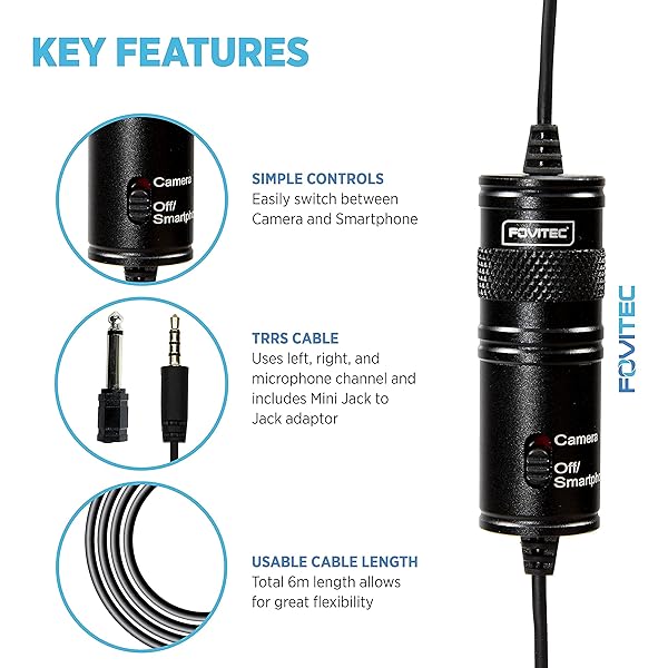 Fovitec Lavalier Microphone, Omnidirectional Condenser Mic iPhone Android Smartphone DSLR, Camcorders, Audio Recorders, PC Laptop Recording - Image 8