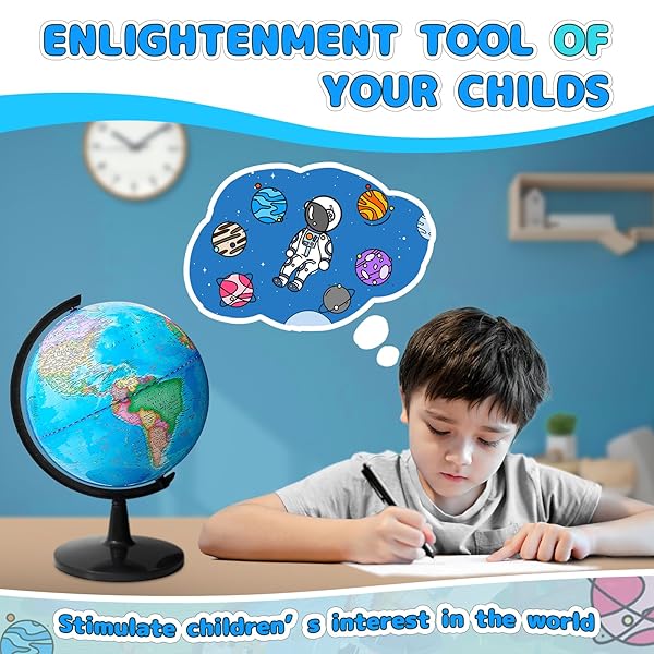 GOCHANGE World Globe for Kids, 8 inch 360° Spinning Globe, Stimulate Age 4+ Children's Geographical Interest, Thickened Base More Stable & No assembly required - Image 4