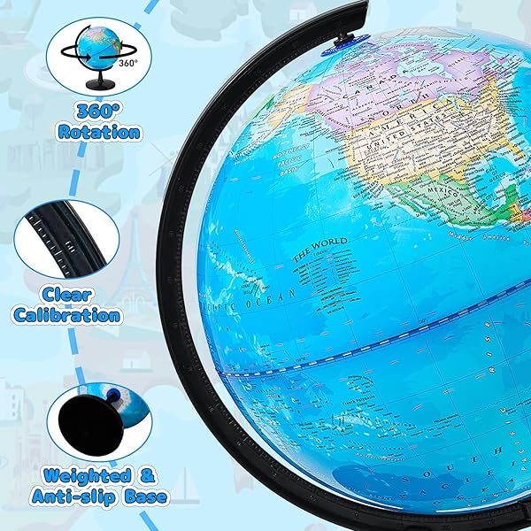 GOCHANGE World Globe for Kids, 8 inch 360° Spinning Globe, Stimulate Age 4+ Children's Geographical Interest, Thickened Base More Stable & No assembly required - Image 6