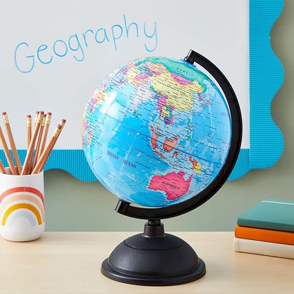 Juvale 8 Inch World Perfect Spinning Globe for Kids, Geography Students, Teachers and More, Blue - Image 3