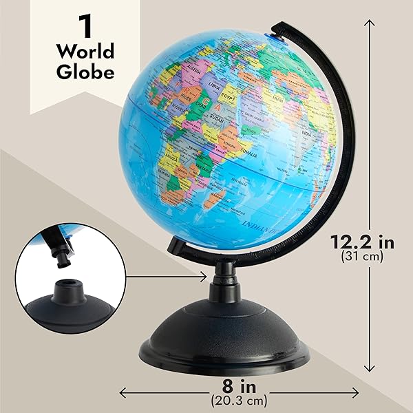 Juvale 8 Inch World Perfect Spinning Globe for Kids, Geography Students, Teachers and More, Blue - Image 6