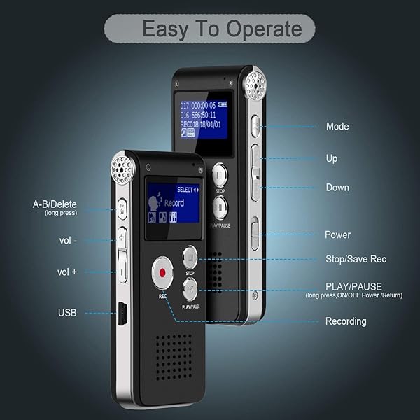 KDRose Digital Voice Recorder Voice Activated for Lectures,Meetings&Class,Portable 8GB Digital Activate Audio Tape Recording Device with Double Sensitive Microphone&MP3 Playback - Image 4