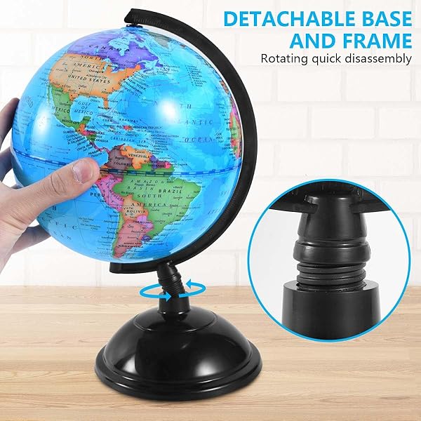 KISEER 8 Inch World Globe with Stand Rotating Earth Spinning Globe for Kids Geography Classroom Education or Decorations (Blue) - Image 6