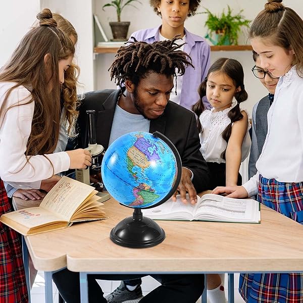 KISEER 8 Inch World Globe with Stand Rotating Earth Spinning Globe for Kids Geography Classroom Education or Decorations (Blue) - Image 7