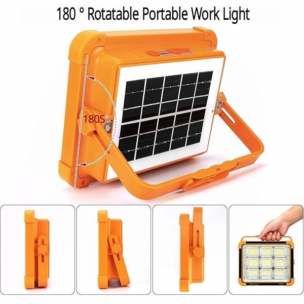 Solar LED Rechargeable Work Light - Portable Emergency Light with 5 Lighting Modes - Power Bank LED Flood Spotlight Lamp for Garage, Hiking, Yard, Outdoor, Car Repairing, Fishing - Image 8