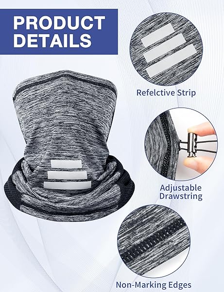 MELLIEX Multifunctional Neck Warmer with Drawstring, Elastic Breathable Neck Cover, Windproof Sun Protection Neck Warmer for Men Women Outdoor Cycling Motorcycle Racing, grey, 44*26cm - Image 4