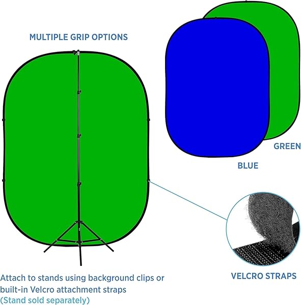 Rigwig 1.5m x 2m Double-Sided Pop-Out Muslin Studio Pro Photography/Streaming Background Foldable Panel, Zipper Carry Bag with 7.6'' Heavy Duty Backdrop Stand (Blue/Green Backdrop Only) - Image 3