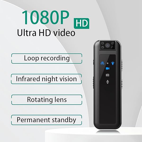 SRIKEKL Mini Body Camera Video Recorder with Night Vision & Rotatable lens HD 1080P, 4-5 HR Battery Life Wearable Police Cam for Law Enforcement&Indoor/Outdoor Use(64GB Memory Card) - Image 3