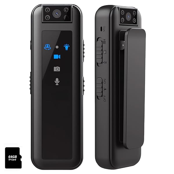 SRIKEKL Mini Body Camera Video Recorder with Night Vision & Rotatable lens HD 1080P, 4-5 HR Battery Life Wearable Police Cam for Law Enforcement&Indoor/Outdoor Use(64GB Memory Card)