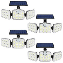 Solar Lights Outdoor, YBING 4 Pack Solar Powered Outdoor Lights Waterproof with Motion Sensor, 3 Adjustable Heads, 270° Wide Angle for Garage Patio Porch Garden Yard