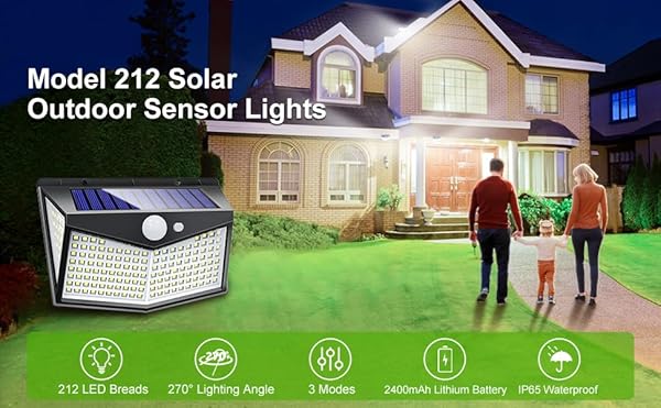 Solar Lights Outdoor,Upgraded 212 LED/3 Modes Motion Sensor Security Lights w/270° Wide Lighting Angle,IP65 Waterproof Wall Lights Solar Powered,Bright for Yard Garden Outside (Solar Lights 2 Pack) - Image 6