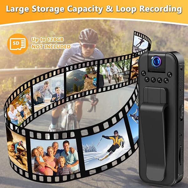 WFULM Body Camera HD 1080P Mini Video Recorder with Night Vision Wearable Camcorder with 180° Rotatable Lens and Sturdy Clips Security Cam for Home, Outdoor, Cycling, Delivery - Image 7
