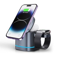 WIWU 3 in 1 Wireless Charging Station for Multiple Smart Devices - All-in-One Power Station for Charging Multiple Devices - Wireless Charger for Smart Phone, Smart Watch, Wireless Earphones